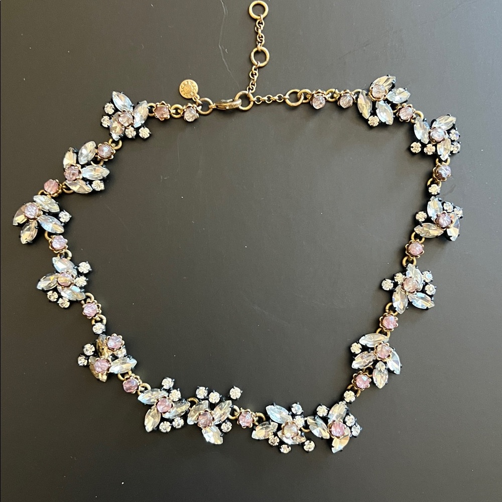 J. Crew Floral Necklace with Pink and Silver Tones